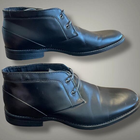 Sz 11.5 M CALVIN KLEIN Warden Black Leather Round Toe Lace-Up Chukka Boots EUC main image 9